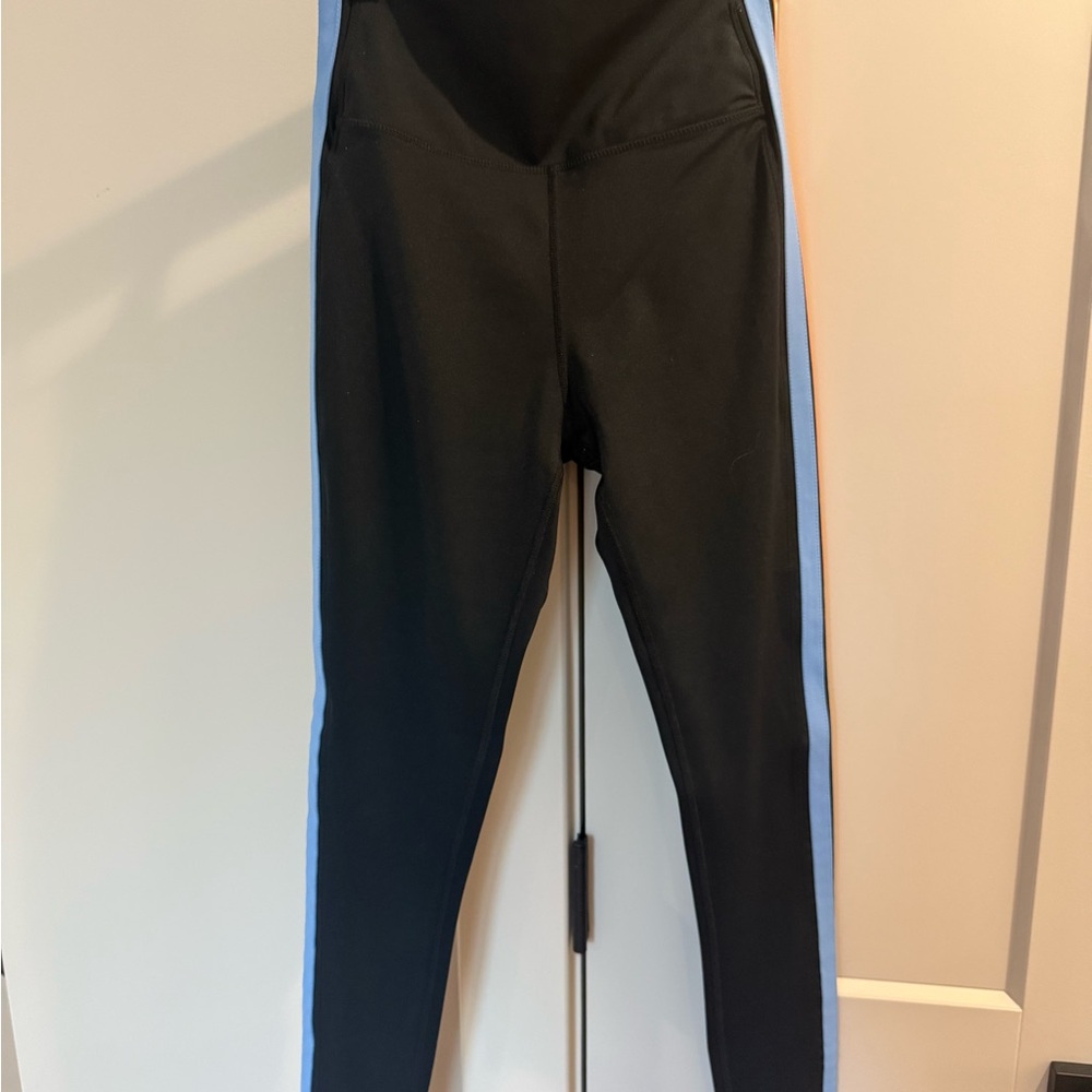 Splits59 Black Leggings with Light Blue Side Stripe
